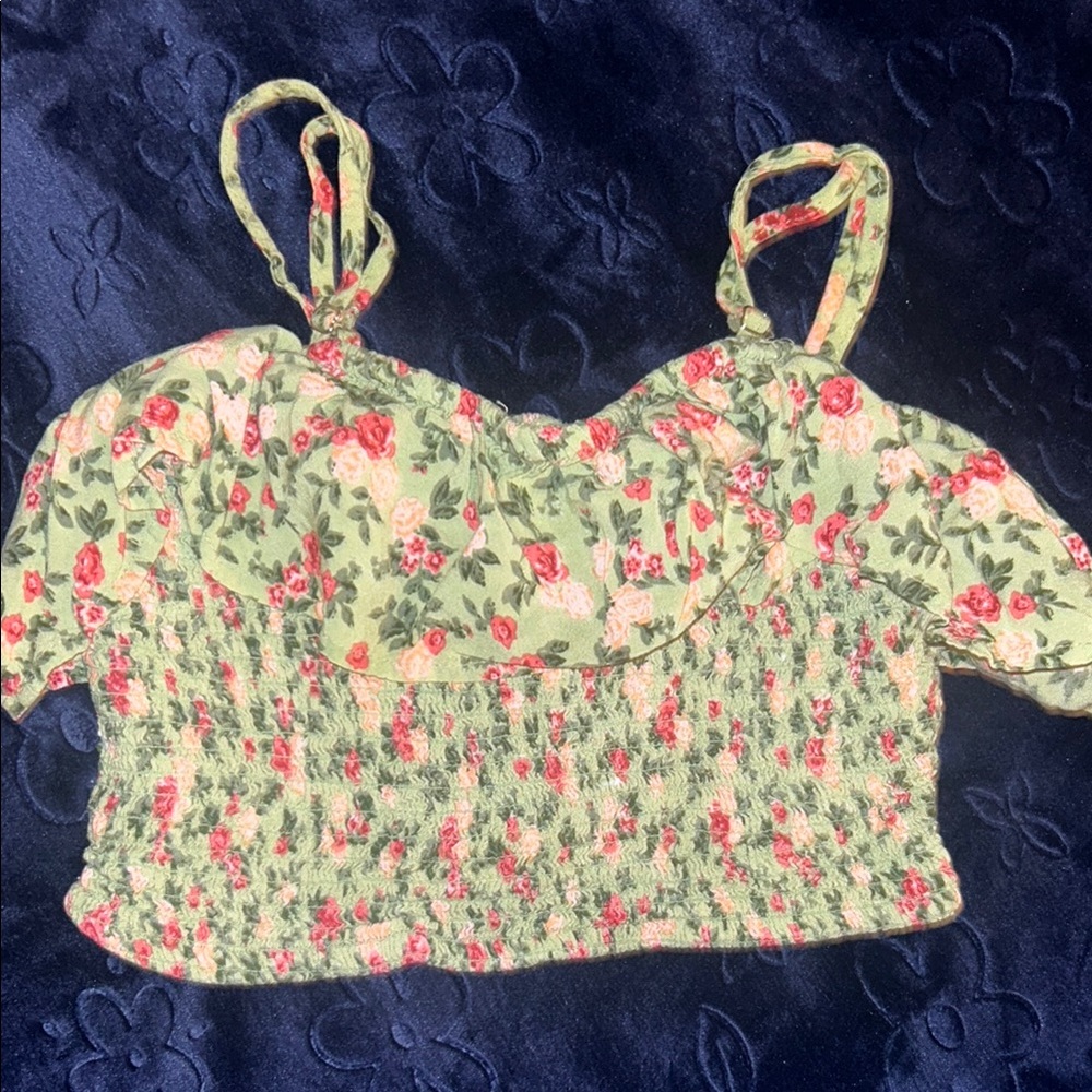 Floral Crop Top with Ruffle Straps